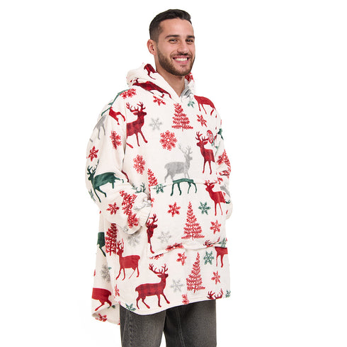 Snuggs Blanket Hoodie White Deer Christmas